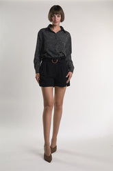 Black High-Waisted-Belted Shorts