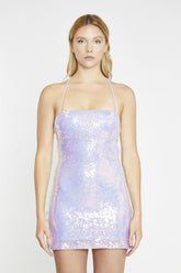 Pale-Lilac Iridescent Tie-Back Mini-Dress