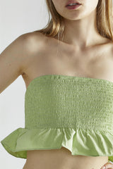 Apple-Green Shirred-Bandeau Crop-Top