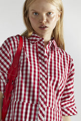 Cherry-Red-Gingham Button-Up- Mini-Dresses