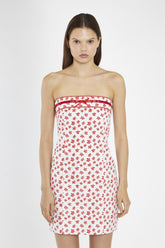 White-Red Daisy Fitted Bandeau Mini-Dress