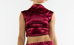 Burgundy Velvet Sleeveless Mock Neck Crop Top