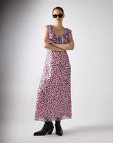 Glamorous Woman's Lilac Dalmatian Print Ruffle Maxi Dress