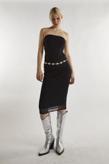 Black-Mesh Bandeau Bodycon Midaxi-Dress