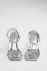 Silver Strappy Bow Barely There-Heels