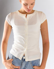 Glamorous White Knitted Button Front Top