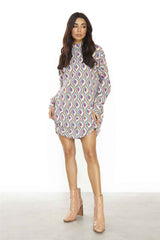 Multi Geo Swirl High Neck Oversized Mini Dress