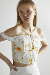 Marigold Floral White Corselette Crop-Top