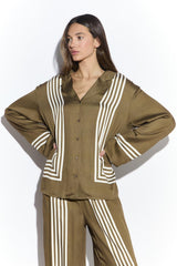 Olive Cream Stripe Button Front Shirt