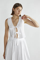 White Shirred Tie-Front Top