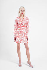 Red Outline Floral V-Neck Cut-Out Mini-Dress