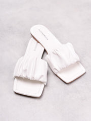 White Ruched Square Toe Sandals
