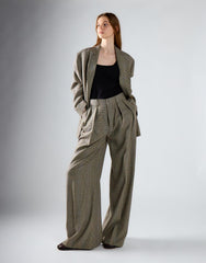 Stone Check Tailored High Waisted Trousers