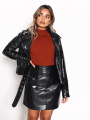 Black Croc PU Mini Skirt