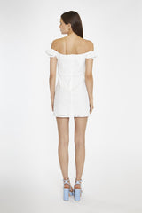 White-Broderie Bardot Corset Mini-Dress