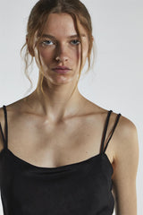 Black Satin Strappy Mini-Dress