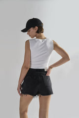 Black Frayed Hems Denim Shorts
