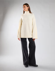 Cream High Neck Oversized Jumper