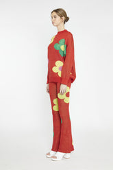 Red Multi Glitter Floral Oversized-Jumper