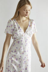 Lilac Watercolour-floral V-Neck Maxi-Dress