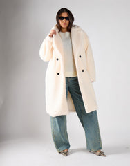 Cream Faux Fur Long Coat