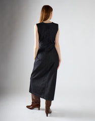 Black Denim Button Up Midaxi Dress