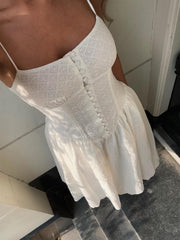 White Broderie Pleated Maxi-Dress