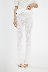 White-Textured Flared Knit-Trousers