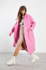 Bright Pink Marl Midi Coat with Lapel Collar