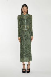 Green-Black Animal Mesh Pencil Midi-Skirt