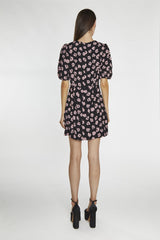 Black Pink Splodge Round Neck Mini Drerss