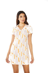 Retro Geo Button Front Mini Dress