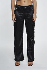 Black Satin D-Ring Detail Trousers