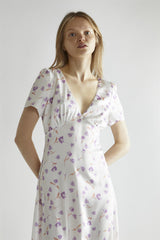 Lilac Watercolour-floral V-Neck Maxi-Dress