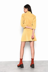 Ochre-PU Collared Mini Shirt-Dress