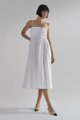 White Ruffled Midi-Dresses
