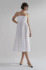 White Ruffled Midi-Dresses