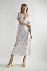 Lilac Watercolour-floral V-Neck Maxi-Dress