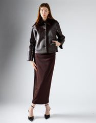 Deep Brown Fur-Collar Leather Jacket
