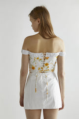 Marigold Floral White Corselette Crop-Top