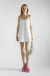 White Scoop-Neck Tie Detailing Mini-Dress