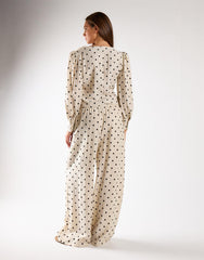 Natural Black Spot Wide Leg Tie-Waist Trousers