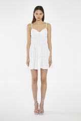 White Tiered Smocked-Bodice Mini-Dress