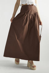 Brown Pleated Maxi-Skirt