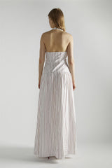 White Red Stripe Halter-Neck Maxi-Dress