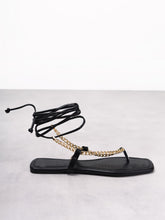 Black Tie Ankle Gold Chain Sandals