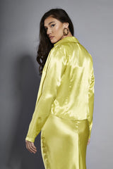 Lime-Satin Collared Long-Sleeve Jacket