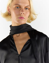 Tie Neck Bow Detail Blouse in Black