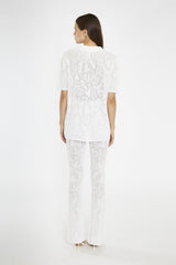 White-Textured Flared Knit-Trousers