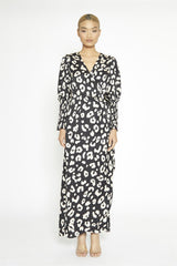 Black Cream Large Leopard Wrap Maxi Dress